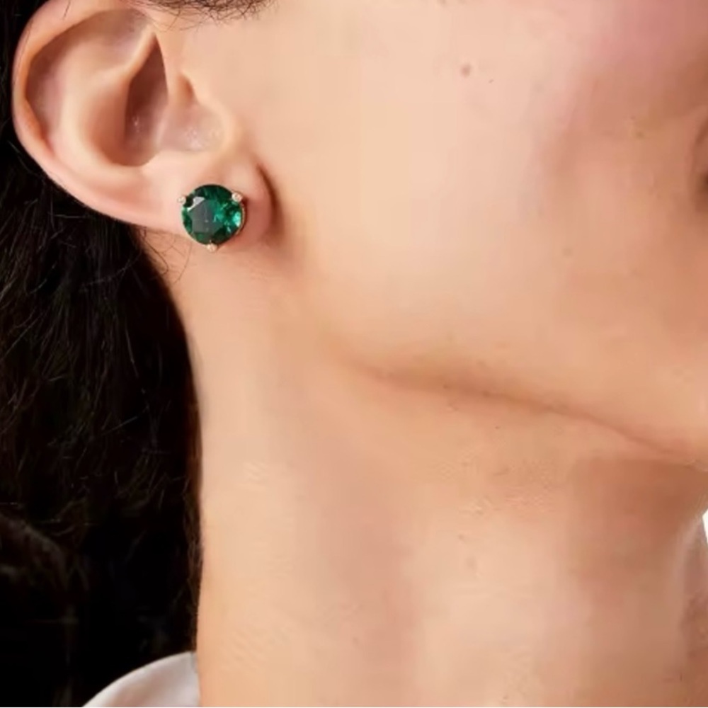 ๐ โ ๏ธ Kate Spade Rise and Shine Emerald & Gold Round Stud Earrings Classic - Picture 3 of 15